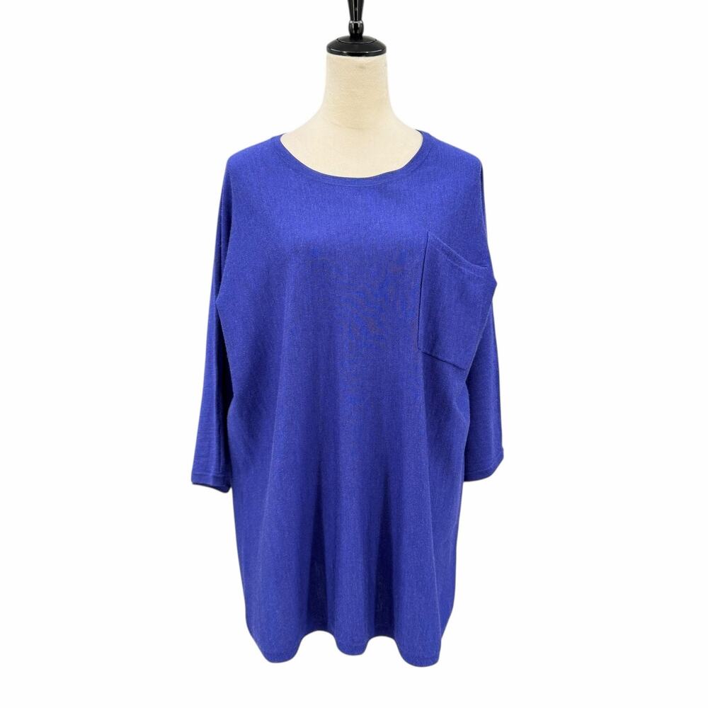 Eileen Fisher Slouchy Indigo Blue 100% Merino Wool Crewneck Sweater Tunic